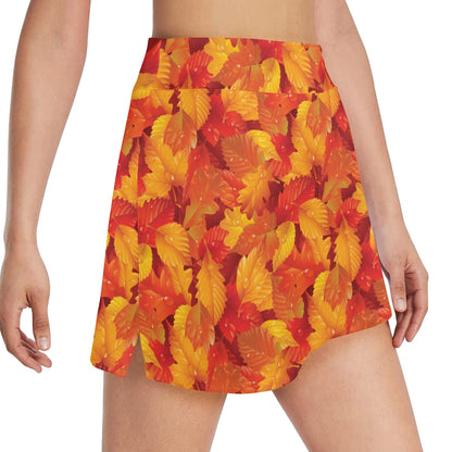 Elm Leave Autum Print Pattern 17" Golf & Pickleball Skort with Pockets