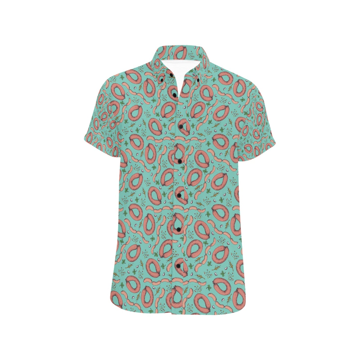 Sausage Print Design LKS303 Men Short Sleeve Button Up Shirt