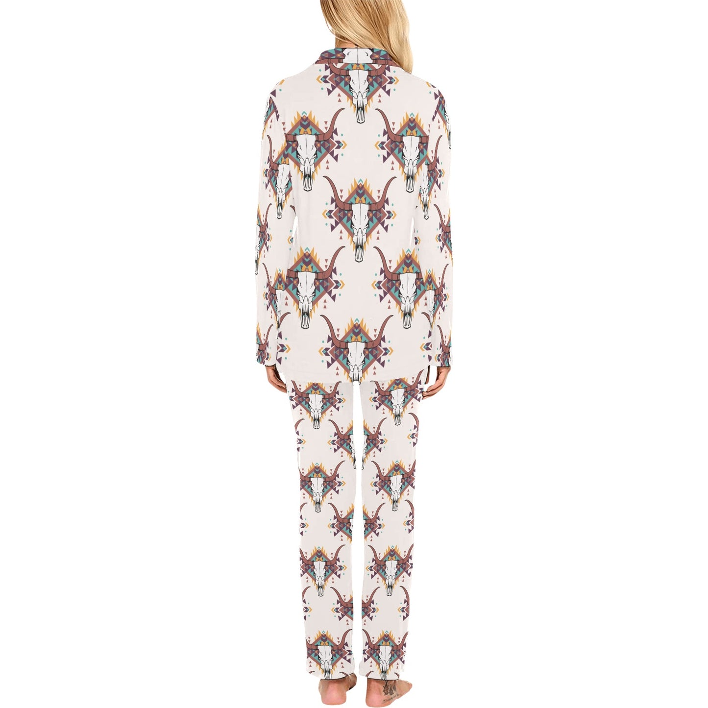 Buffalo Head Pattern Print Design 02 Women's Long Pajama Set