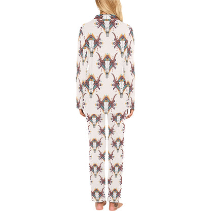 Buffalo Head Pattern Print Design 02 Women's Long Pajama Set