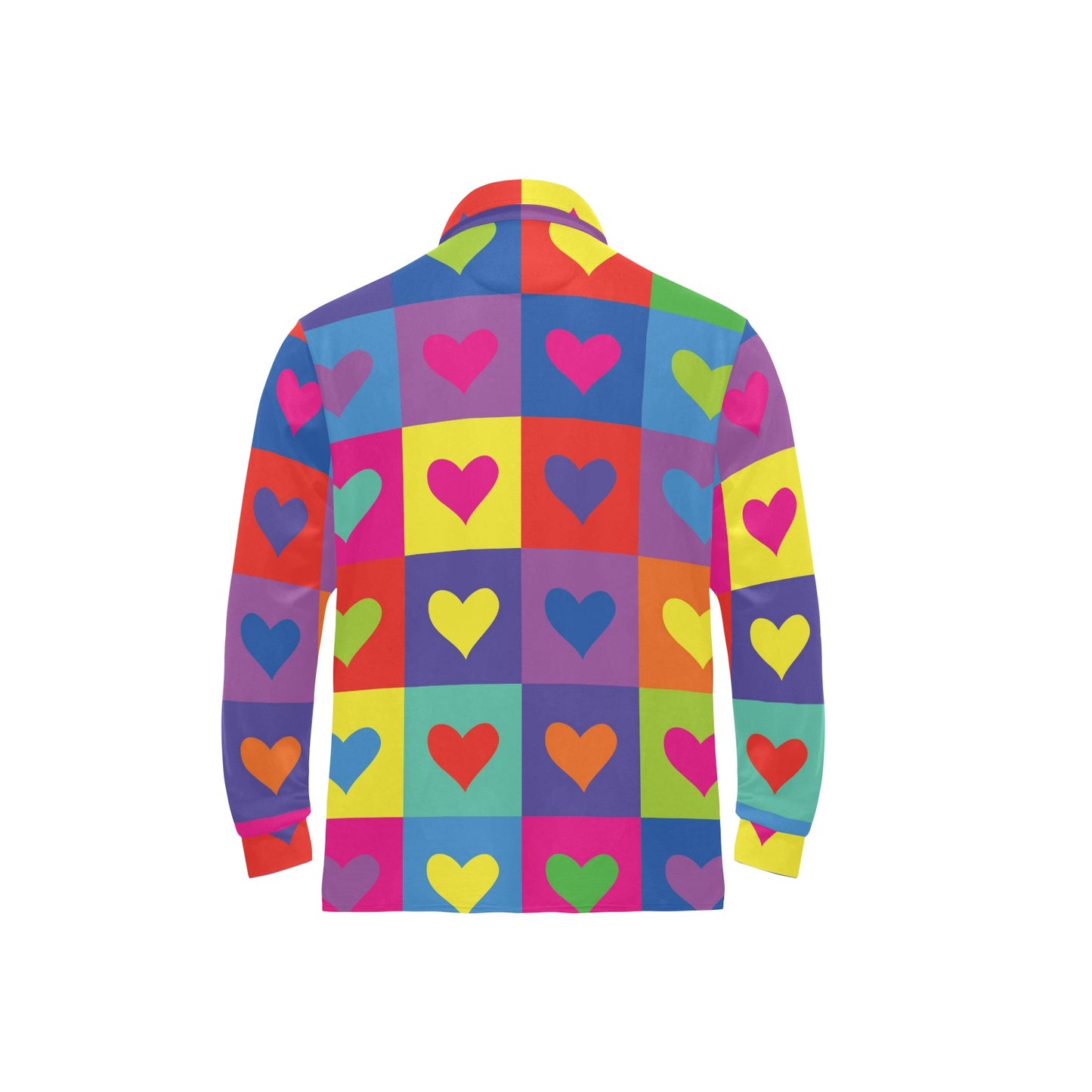 Pop Art Heart Pattern Print Design A01 Long Sleeve Polo Shirt For Men's