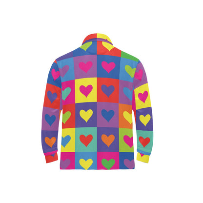 Pop Art Heart Pattern Print Design A01 Long Sleeve Polo Shirt For Men's