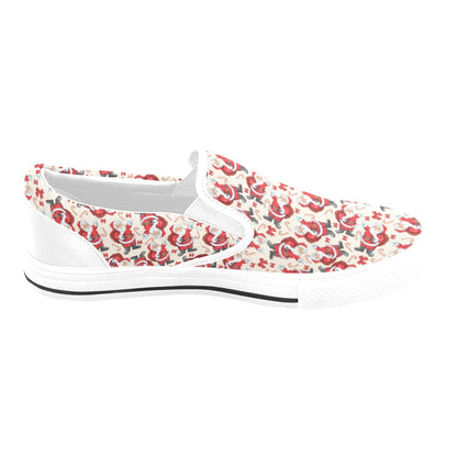 Santa Christmas Themed Print Design LKS302 White Slip Ons Canvas Women's Shoes