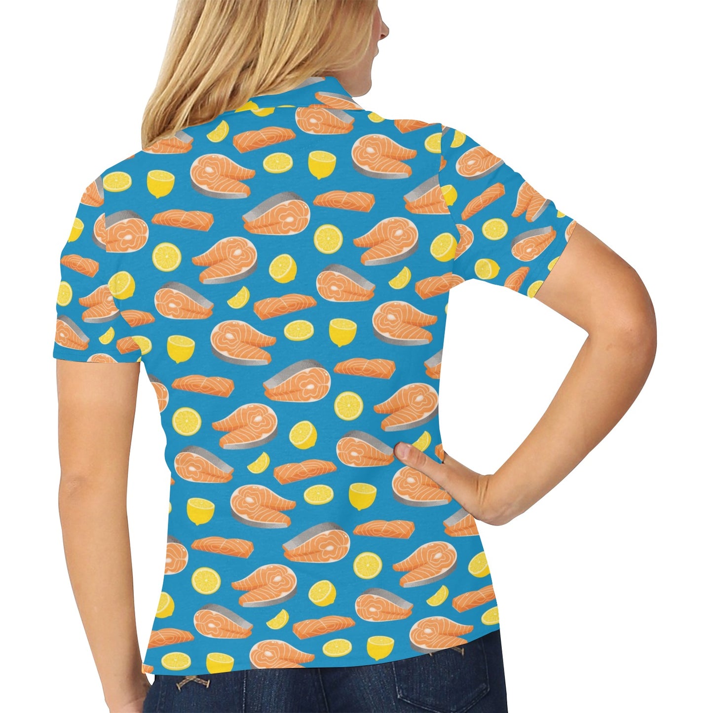 Salmon Steak With Lemon Print Design LKS308 Women's Polo Shirt