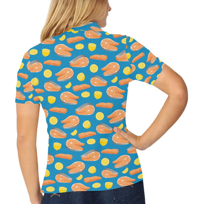 Salmon Steak With Lemon Print Design LKS308 Women's Polo Shirt