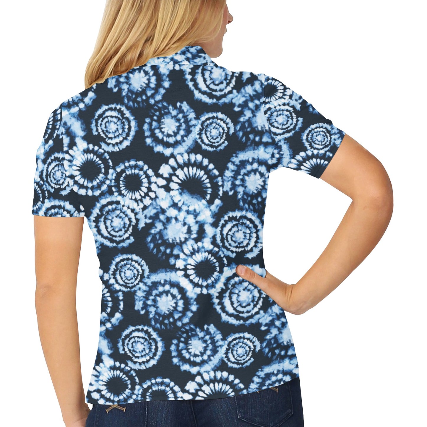 Tie Dye Dark Blue Print Design LKS306 Women's Polo Shirt
