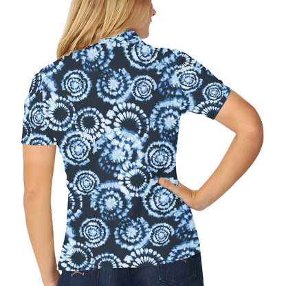 Tie Dye Dark Blue Print Design LKS306 Women's Polo Shirt