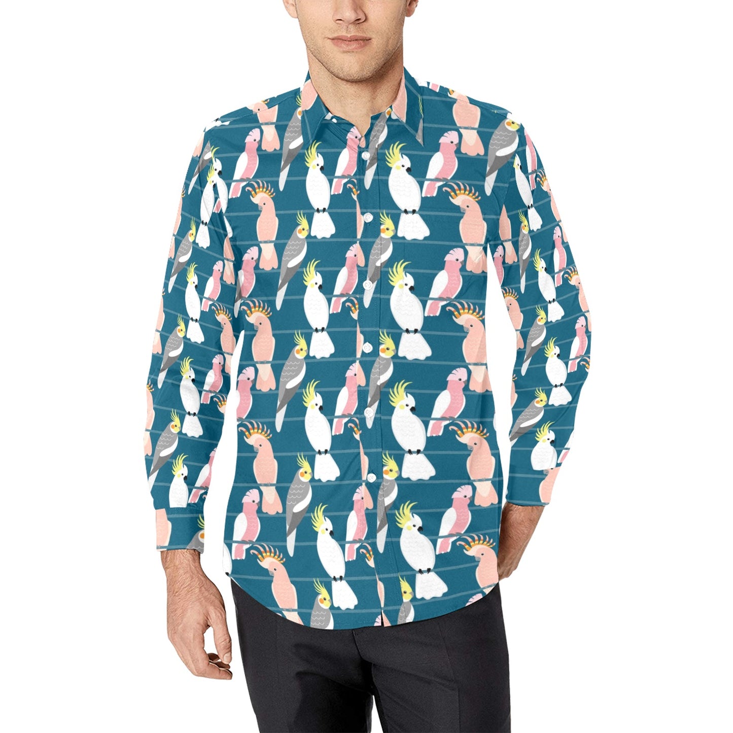 Cockatoo Print Design LKS401 Men's Long Sleeve Dress Shirt