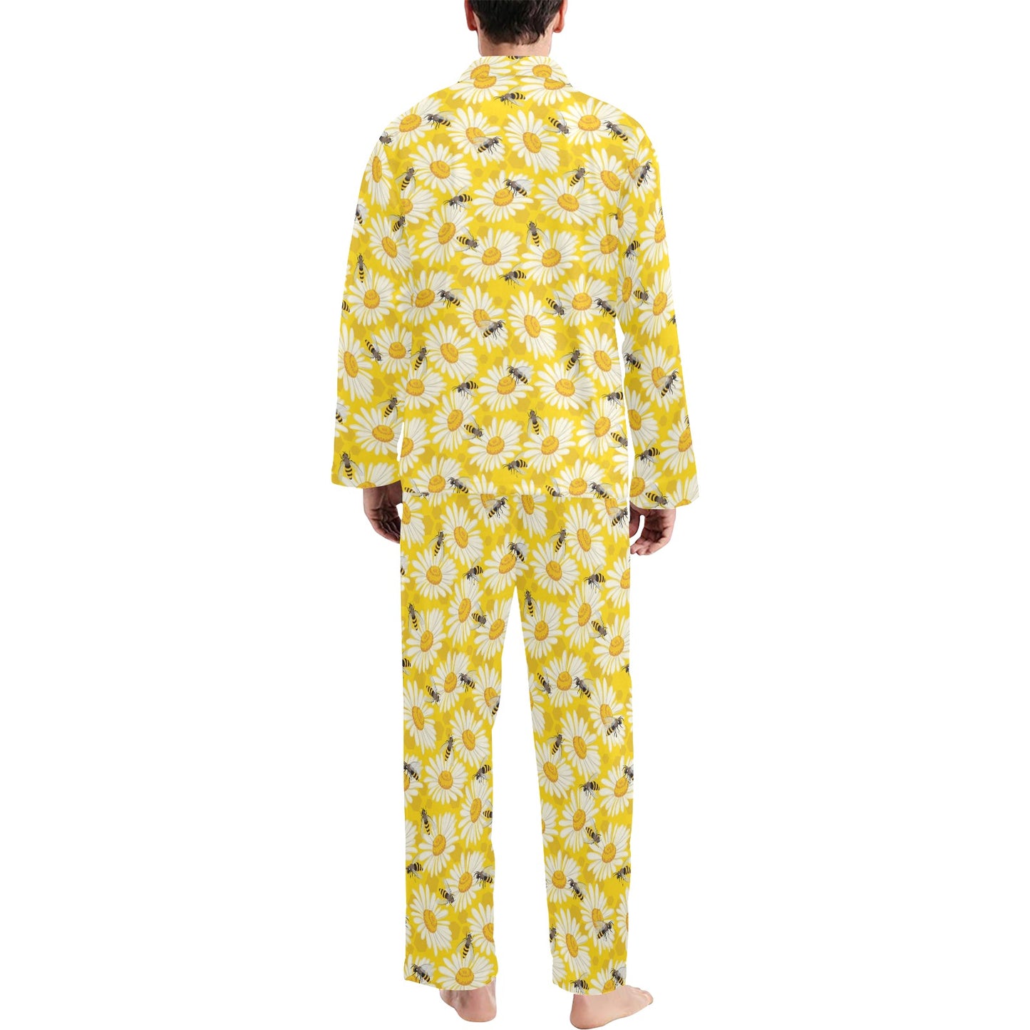 Bee Daisy Pattern Print Design 06 Men's Long Pajama Set