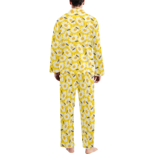 Bee Daisy Pattern Print Design 06 Men's Long Pajama Set