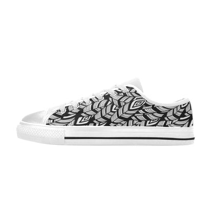 Tribal Pattern Print Design LKS302 Women's White Low Top Shoes