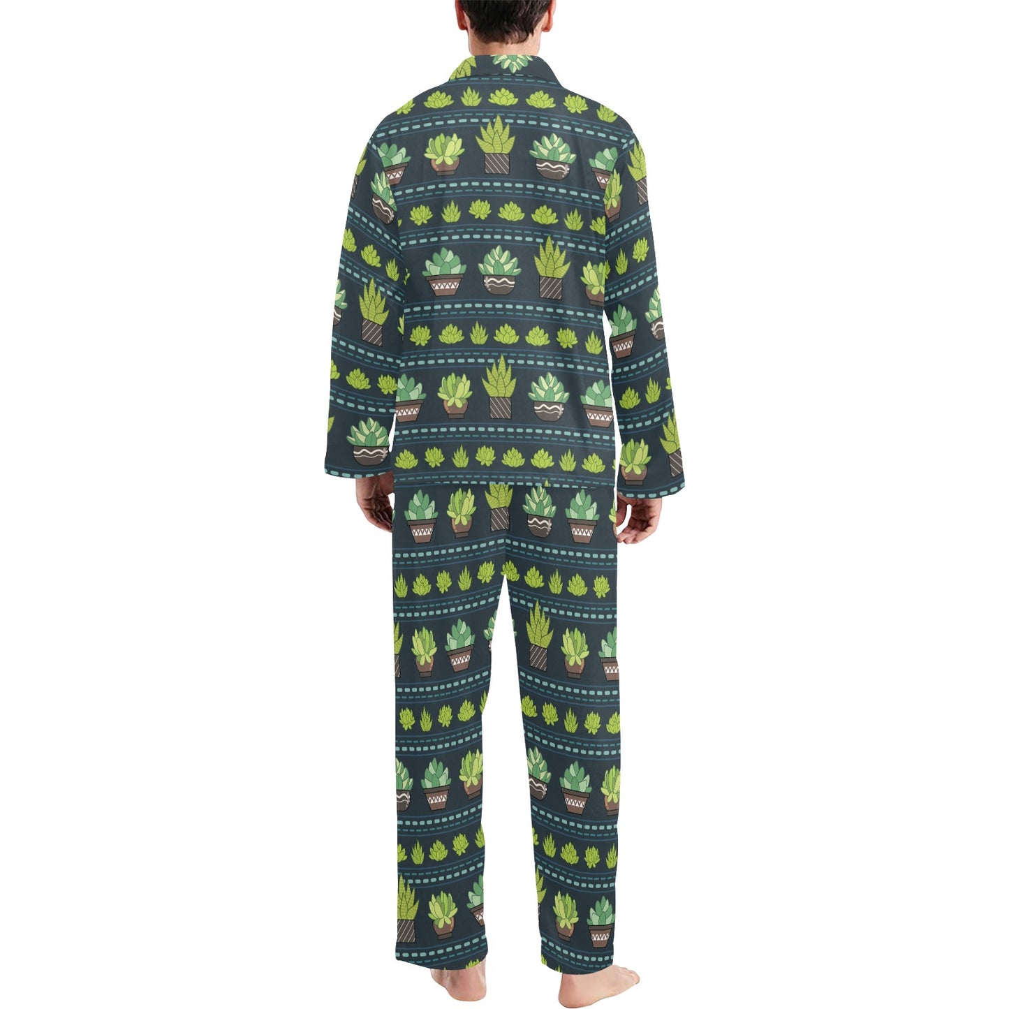 Cactus Pattern Print Design 07 Men's Long Pajama Set