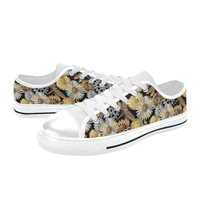 Steampunk Dragonfly Print Design LKS302 Women's White Low Top Shoes