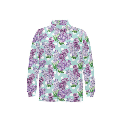 Lilac Pattern Print Design 02 Long Sleeve Polo Shirt For Men's