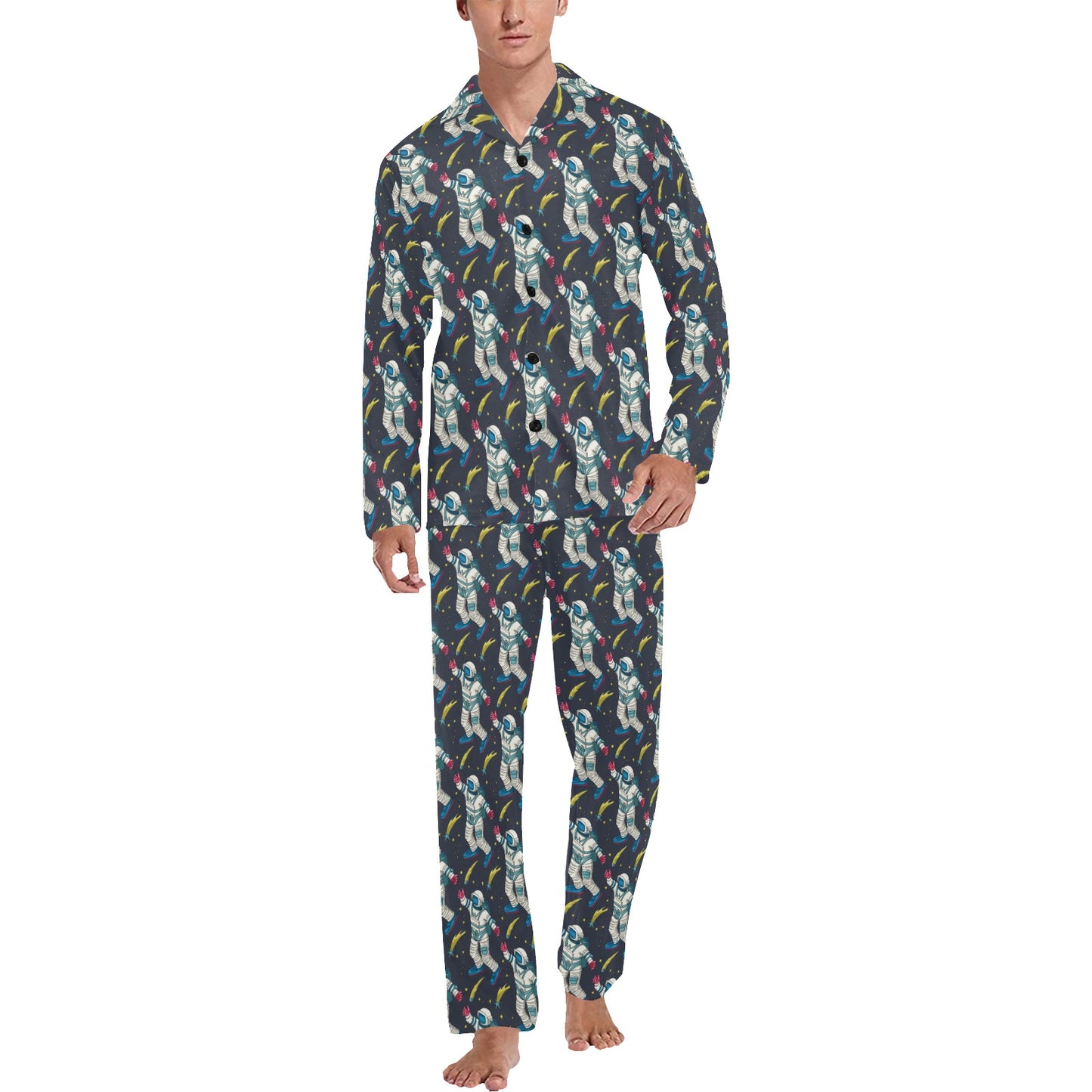 Astronaut Pattern Print Design 04 Men's Long Pajama Set
