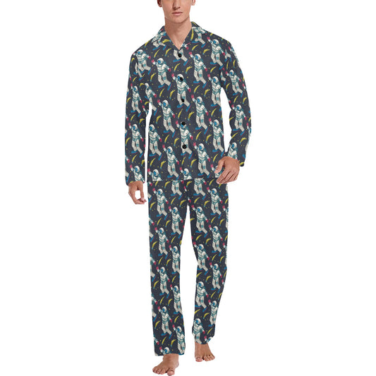 Astronaut Pattern Print Design 04 Men's Long Pajama Set
