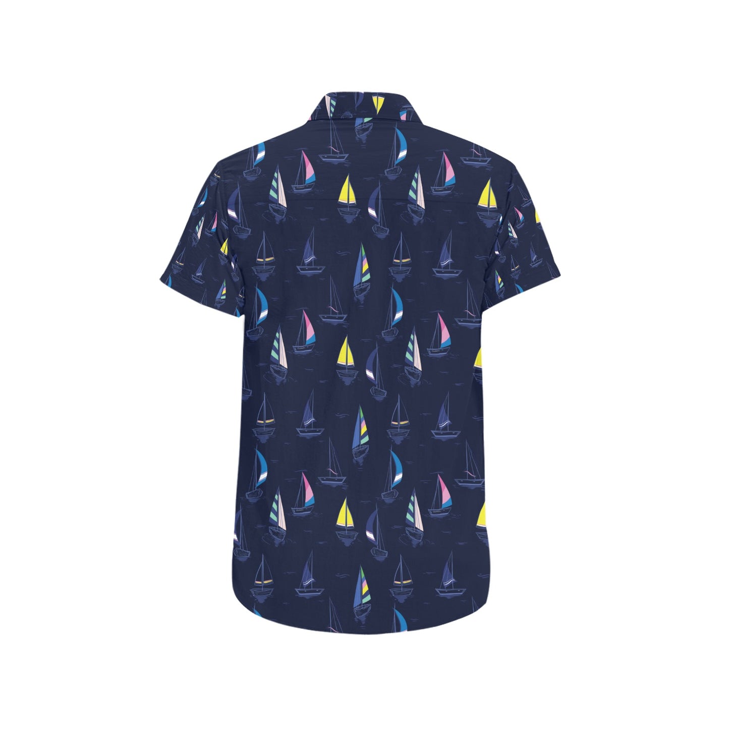 Sailboat Print Design LKS305 Men Short Sleeve Button Up Shirt