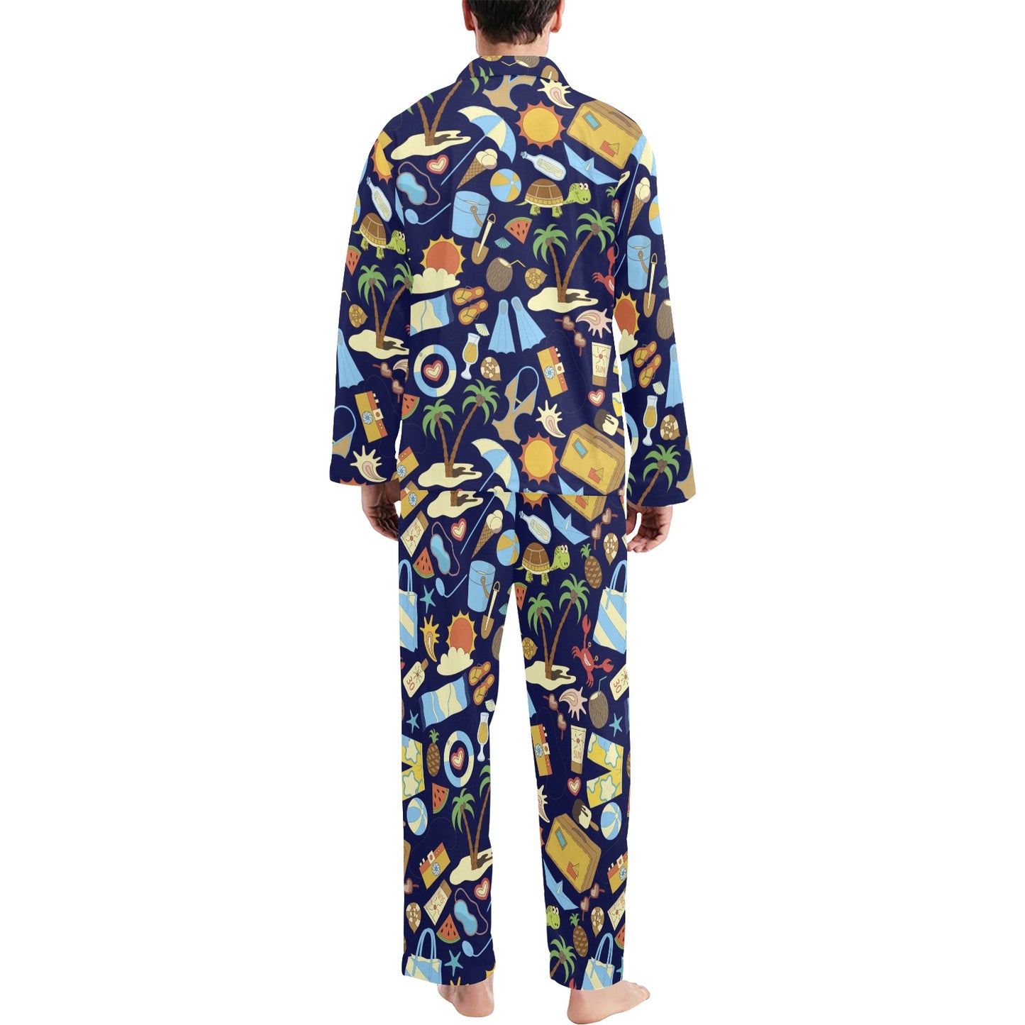 Beach Themed Pattern Print Design 04 Men's Long Pajama Set