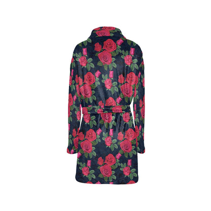 Rose Pattern Print Design A04 Women's Fleece Robe