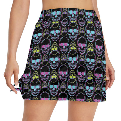 Skull 3D Colorful Print Design LKS309 17" Golf & Pickleball Skort with Pockets