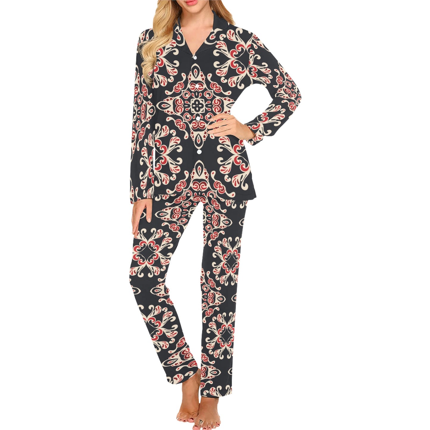 Medallion Pattern Print Design 01 Women's Long Pajama Set