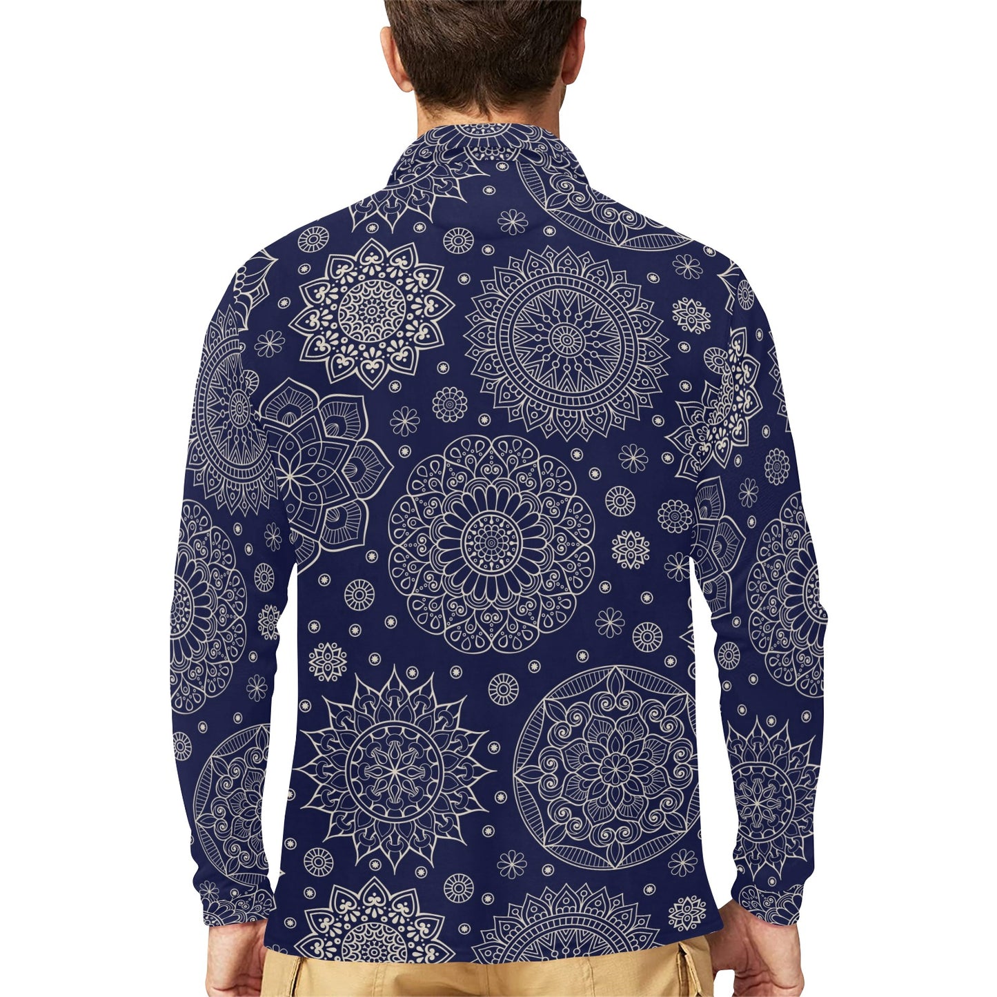 Mandala Pattern Print Design 02 Long Sleeve Polo Shirt For Men's