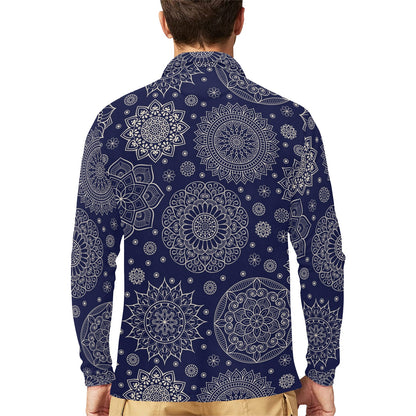 Mandala Pattern Print Design 02 Long Sleeve Polo Shirt For Men's