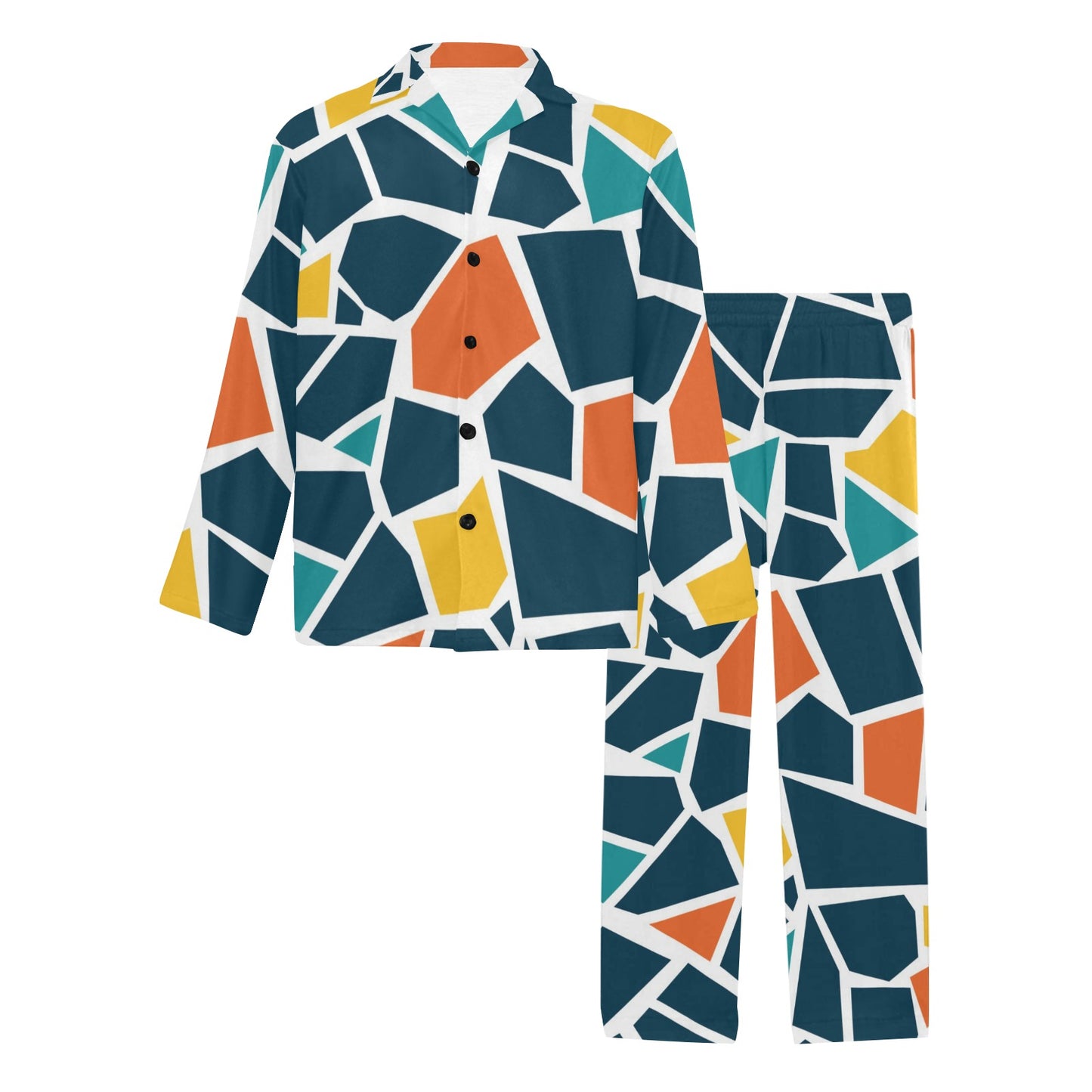 Mosaic Pattern Print Design 02 Men's Long Pajama Set