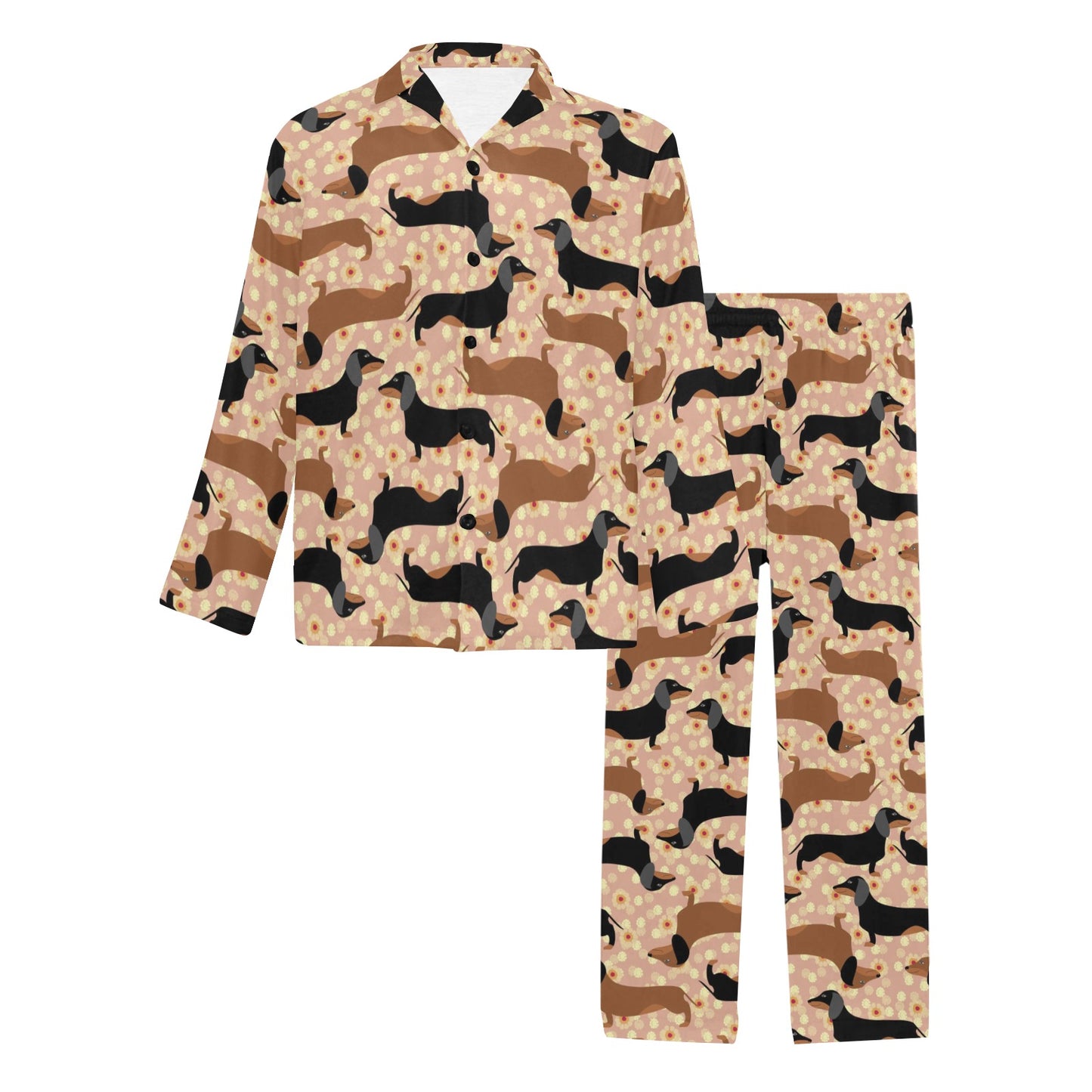 Dachshund Pattern Print Design 011 Men's Long Pajama Set