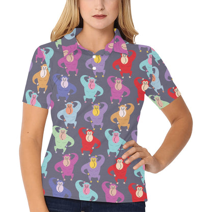 Chimpanzee Pattern Print Design 03 Women's Polo Shirt
