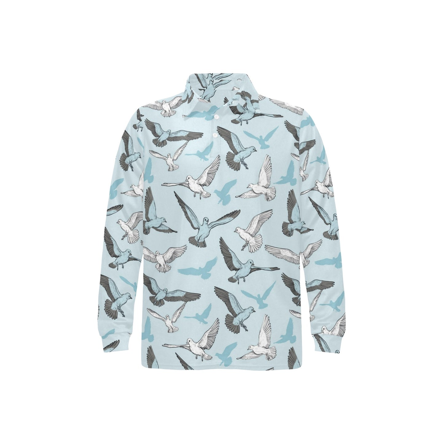 Pigeon Pattern Print Design 03 Long Sleeve Polo Shirt For Men's