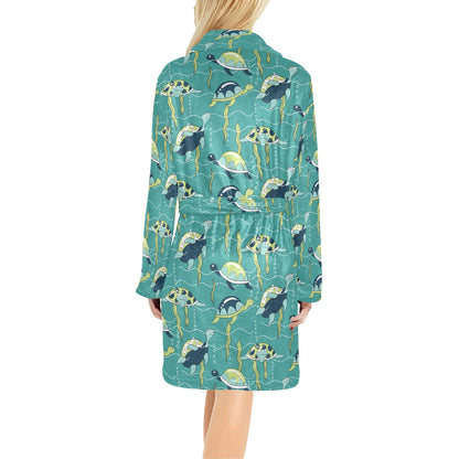Sea Turtle Pattern Print Design T08 Women's Fleece Robe