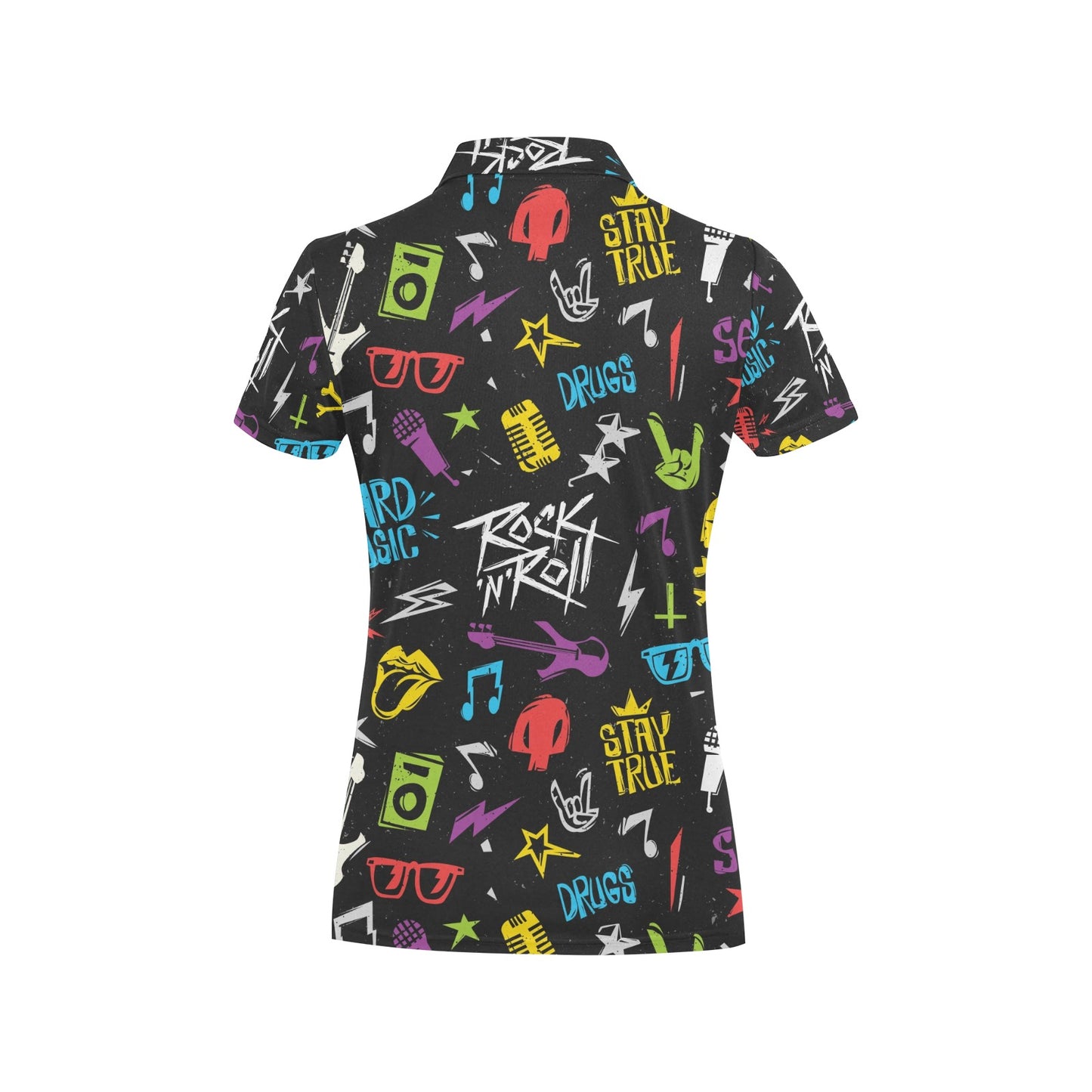 Rock and Roll Pattern Print Design A02 Women's Polo Shirt