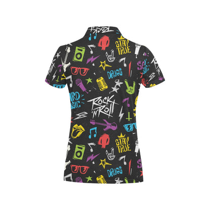 Rock and Roll Pattern Print Design A02 Women's Polo Shirt
