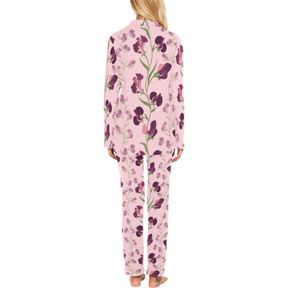 Peony Pattern Print Design PE09 Women's Long Pajama Set