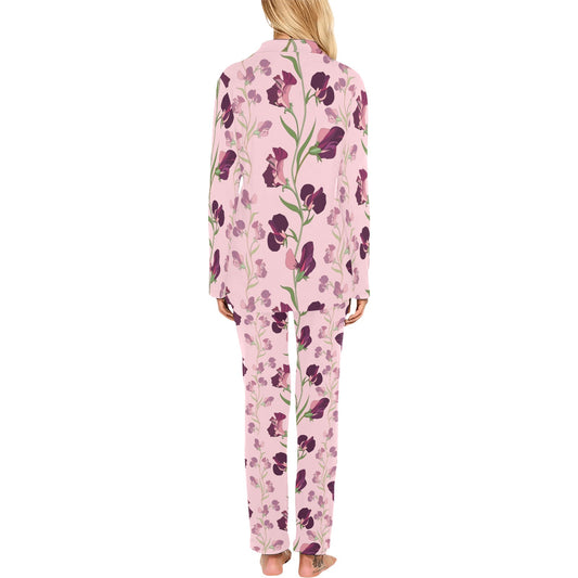 Peony Pattern Print Design PE09 Women's Long Pajama Set