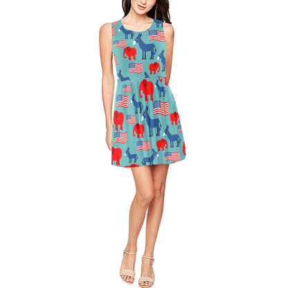 Donkey Red Elephant Pattern Print Design 03 Sleeveless Dress