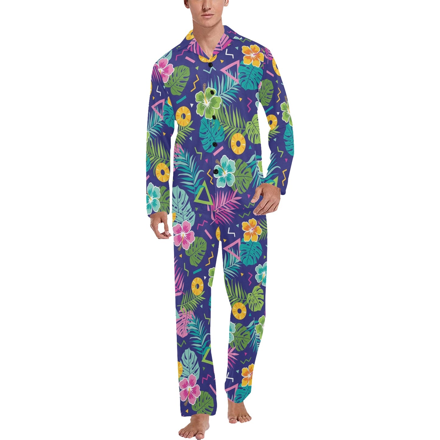 Hawaiian Themed Pattern Print Design H014 Men's Long Pajama Set