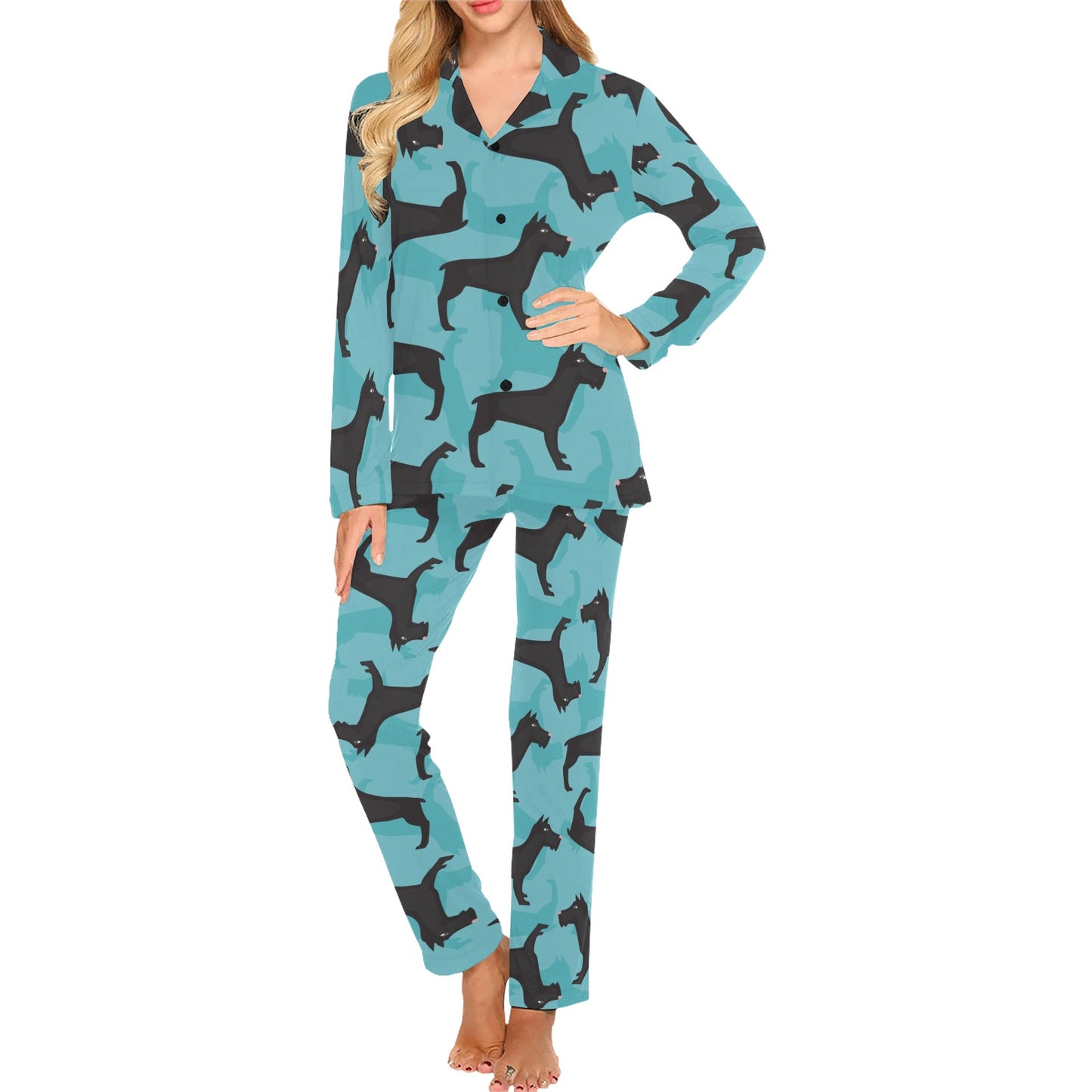 Schnauzers Pattern Print Design A01 Women's Long Pajama Set