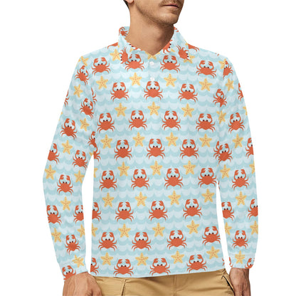Crab Pattern Print Design 03 Long Sleeve Polo Shirt For Men's