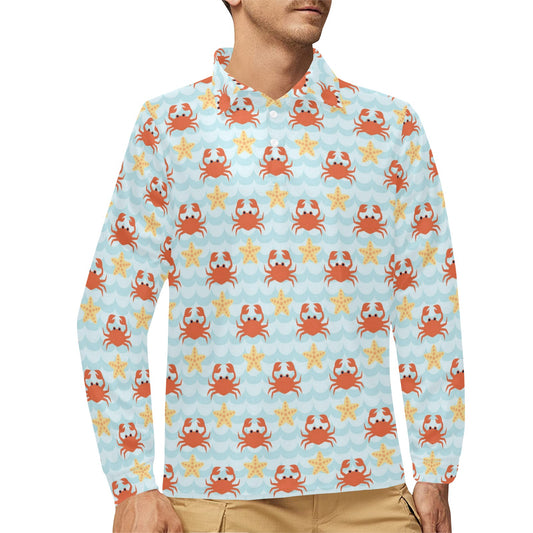 Crab Pattern Print Design 03 Long Sleeve Polo Shirt For Men's