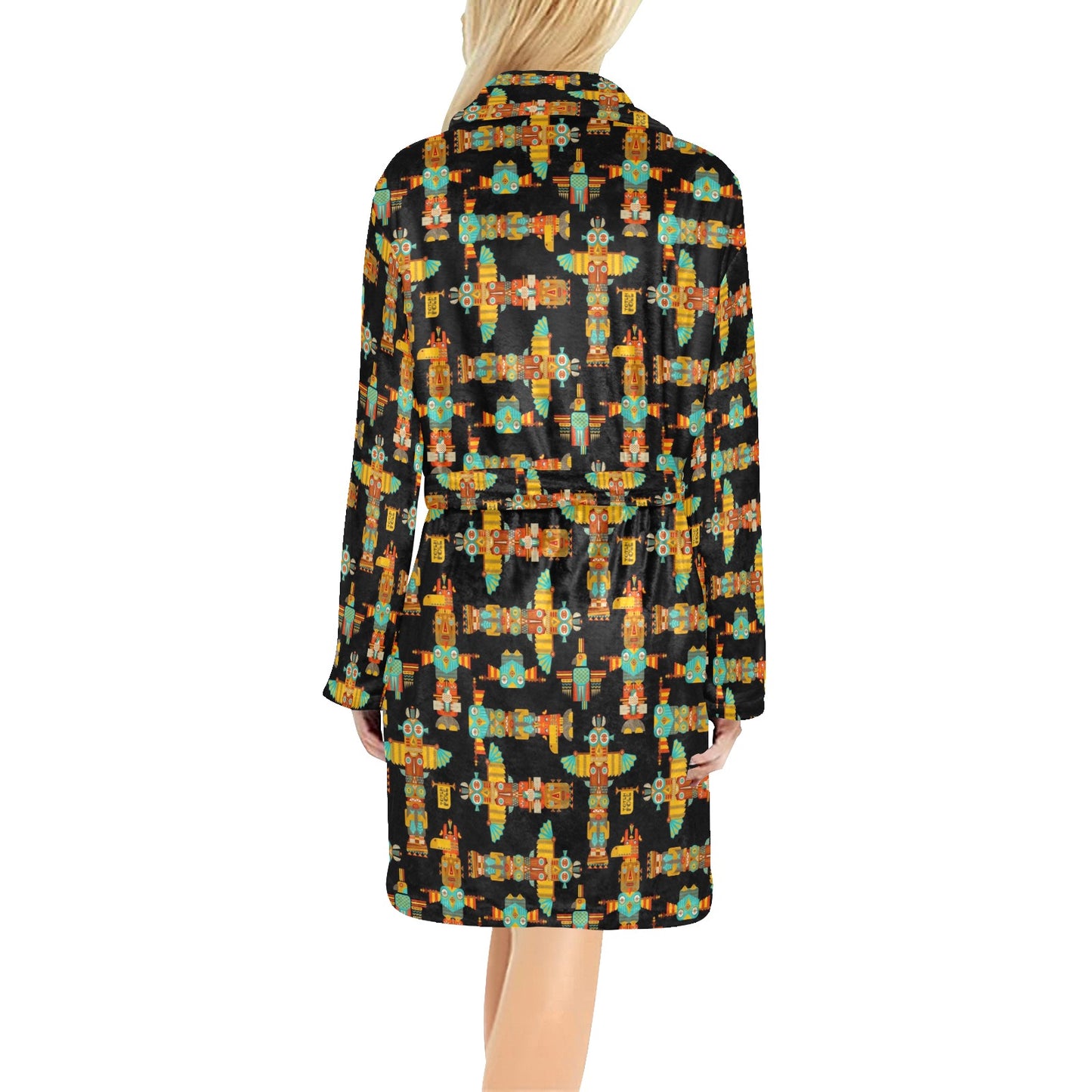Totem Pole Cartoon Print Women's Fleece Robe