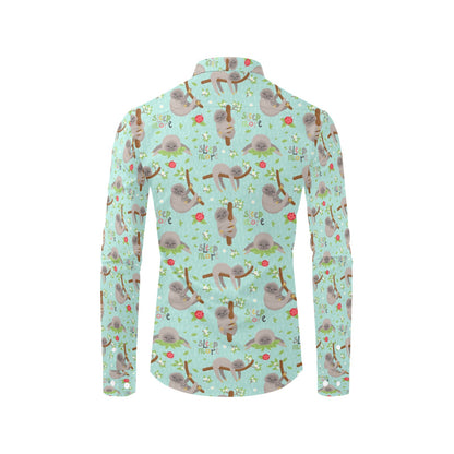 Sloth Print Design LKS305 Men's Long Sleeve Dress Shirt