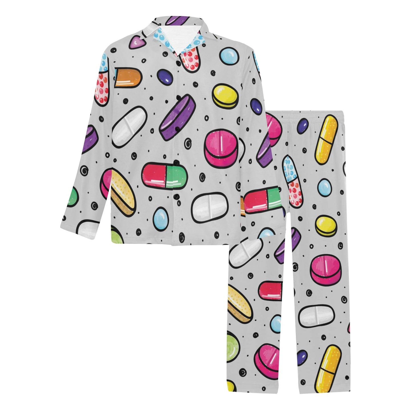 Pill Pattern Print Design A04 Men's Long Pajama Set
