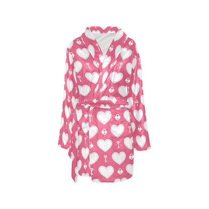 Heart Key Pattern Print Design HE09 Women's Fleece Robe