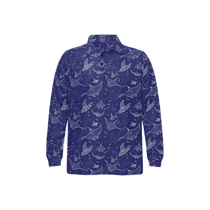 Manta Ray Print Design LKS401 Long Sleeve Polo Shirt For Men's