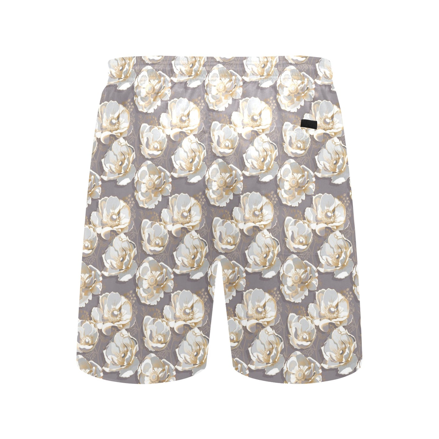 Elegant Grey Flower Print Men's Swim Trunks Beach Shorts