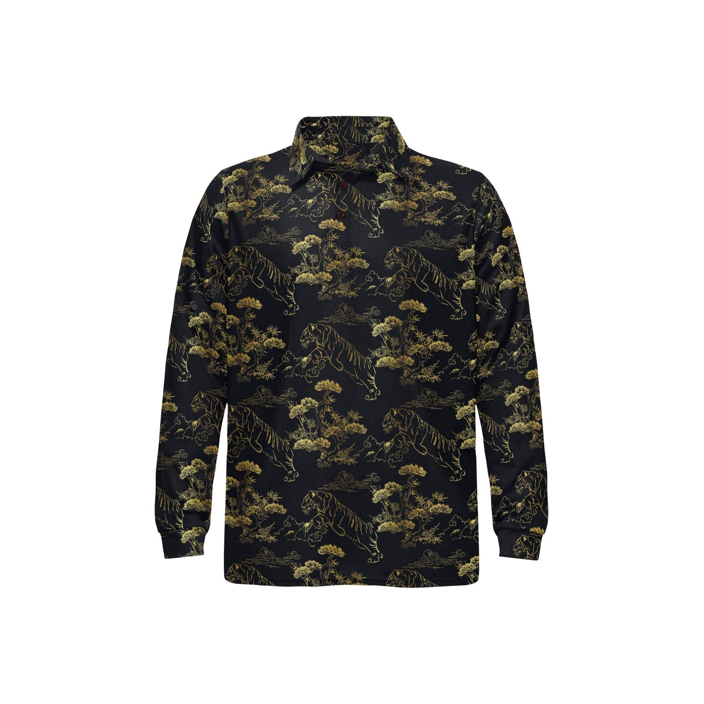 Tiger Japan Style Print Design LKS305 Long Sleeve Polo Shirt For Men's