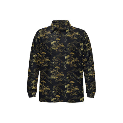 Tiger Japan Style Print Design LKS305 Long Sleeve Polo Shirt For Men's