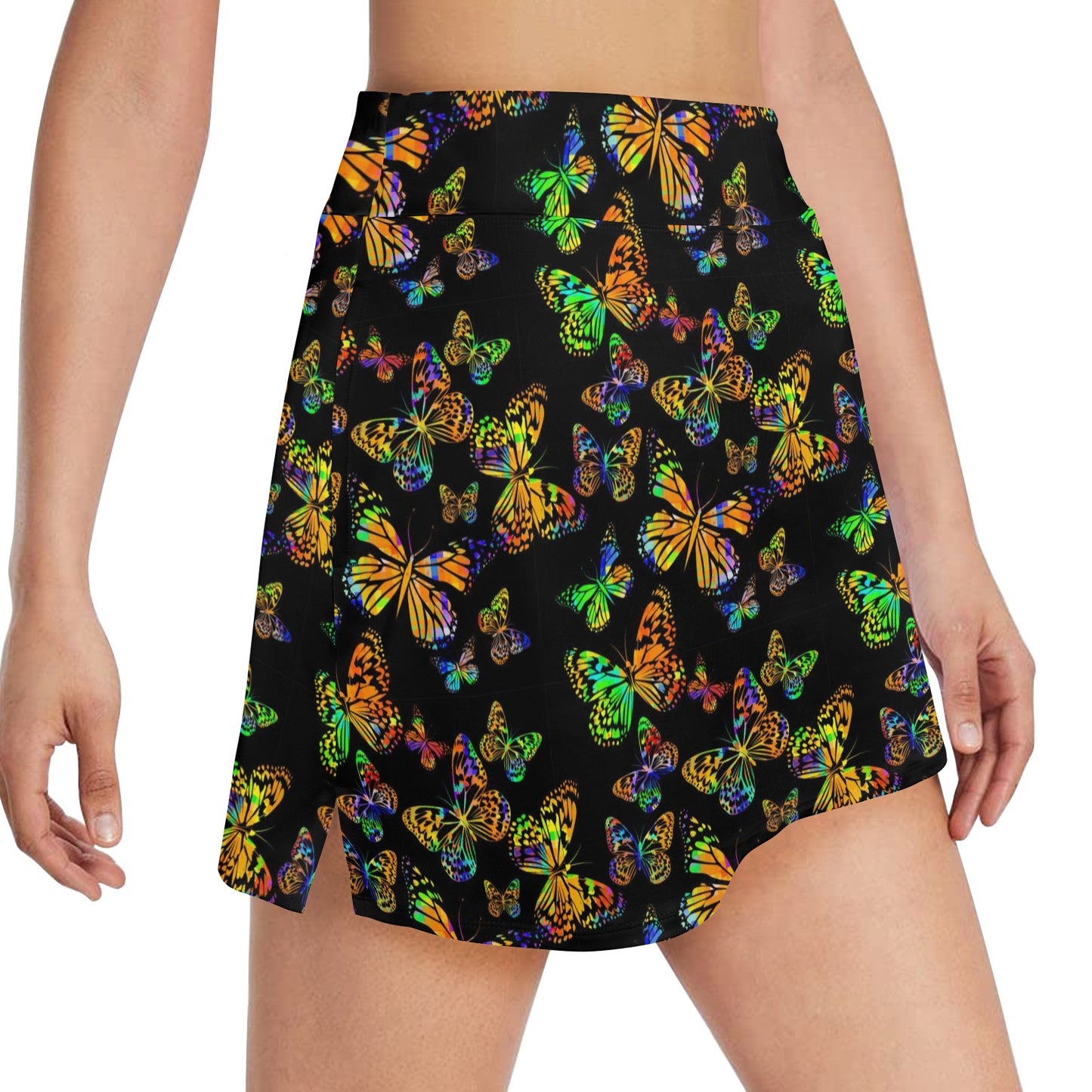 Butterfly Neon Color Print Pattern 17" Golf & Pickleball Skort with Pockets